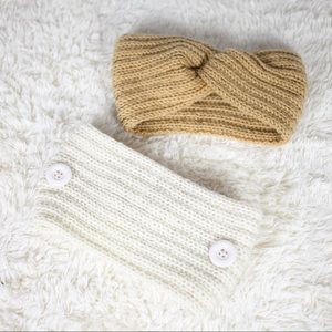 2pcs Twist Knitted Cozy Button Headband Ear Warmer